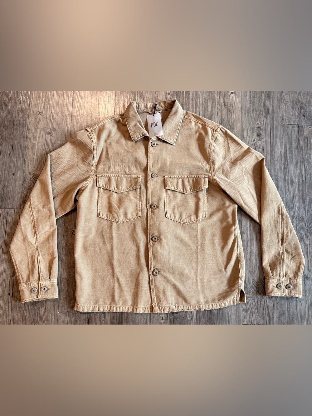 Men's Urban Outfitters BDG Textured Cotton Surplus Overshirt, Large, Tan